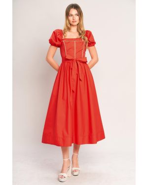 TRUEDAMES Sunset Romance Woven Midi Dress - Red