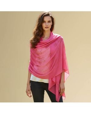 TRUEDAMES Lightweight Rhinestone Floral Pattern Scarf Shawl - Red