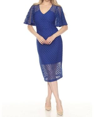 Joseph Ribkoff Guipure Lace Flutter Sleeve Midi Sheath Dress - Blue