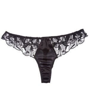 Kiki de Montparnasse Eclore Lace Trim Silk-Blend Thong - Black