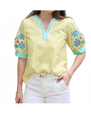 Jodifil Embroidered Sleeve V-Neck Top - Green