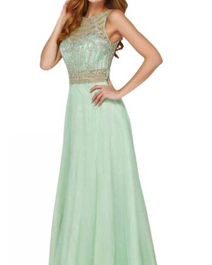Angela & Alison High Neckline Prom Dress - Green