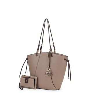 MKF Collection by Mia K Liv Tote Bag With Wallet, Vegan Leather Handbag Set By Mia K - Natural