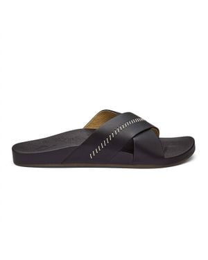 Olukai Kipe'A 'Olu Leather Slide Sandals - Brown