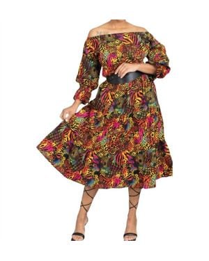 Kara Chic Off-Shoulder Midi Dress - Brown