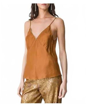 forte_forte Habotai Embroidered Silk Top - Metallic
