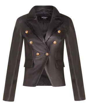 Infinity Leather Classic Leather Military Blazer Jacket-Newent - Black