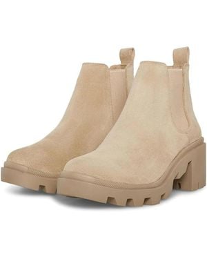 Steve Madden Hadlee Boots Suede Lug Sole Chelsea Htat390 - Natural
