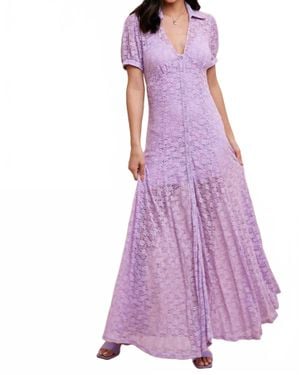 In-Loom Lace Button Up Dress With Slip - Purple