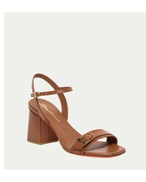Santoni Calypso Leather Buckle Sandals - Brown