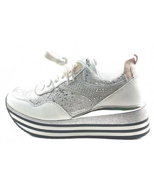Exe' Lace Up Low Wedge Platform Fashion Sneaker - Metallic