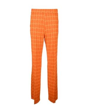 Caractere Fluid Viscose Stretch Pants With Circular Pattern - Orange