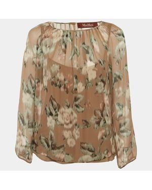 Max Mara Multicolor Floral Print Chiffon Long Sleeve Blouse