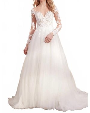Justin Alexander Clarabella Long Sleeve Tulle Wedding Ball Gown - Natural