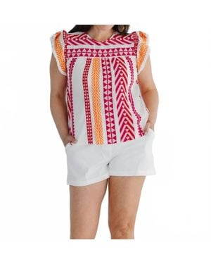 Thml Finley Flutter Sleeve Knit Pattern Top - White