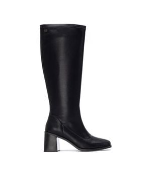 Xti Block Heel Stretchy Tall Boots By - Black