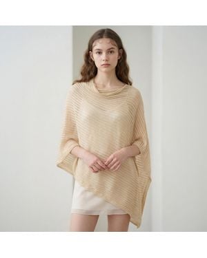 TRUEDAMES Lightweight Asymmetrical Loose Knit Poncho - Natural