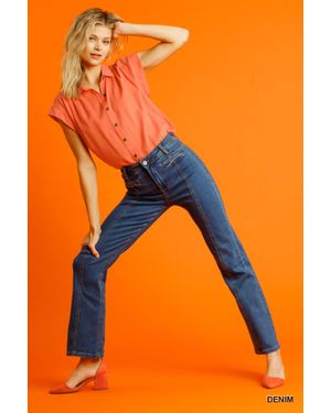 TRUEDAMES Panel Straight Cut Denim Jeans With Pockets - Orange