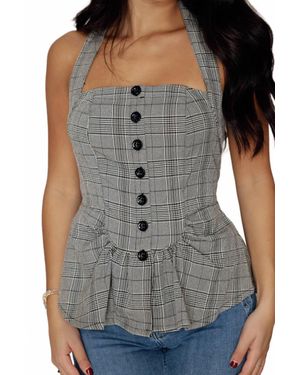 Olivaceous Plaid Peplum Button Front Cami - Gray