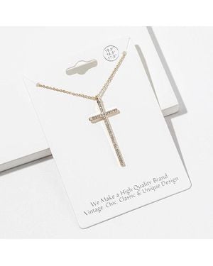 Fashnzfab Crystal Cross Pendant Necklace - White