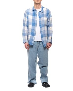 East Harbour Surplus Scottish Plaid French Collar Cotton-Blend Shirt - Blue