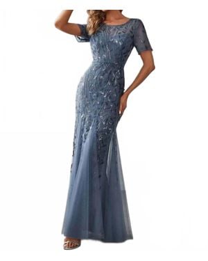 Ever Pretty Long Short Sleeve Dress - Blue