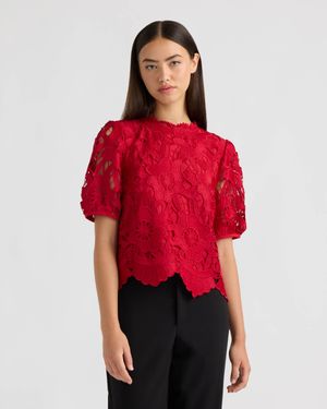 NVLT Mock Neck Lace Top - Red