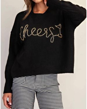Eesome Cheers Beaded Long Sleeve Sweater - Black