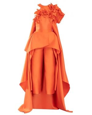 Saiid Kobeisy Mikado Jumpsuit With Asymmetrical Cuts And Matching Embroidery - Orange