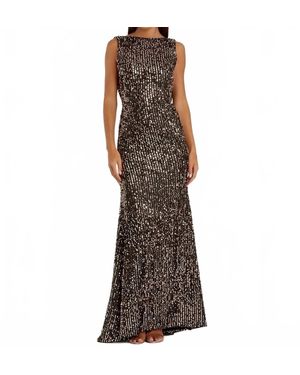 Mac Duggal Sleeveless Cowl Back Sequin Evening Gown - Brown