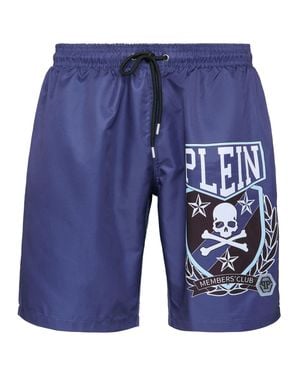 Philipp Plein Long Swim Boxer Skull & Bones - Blue