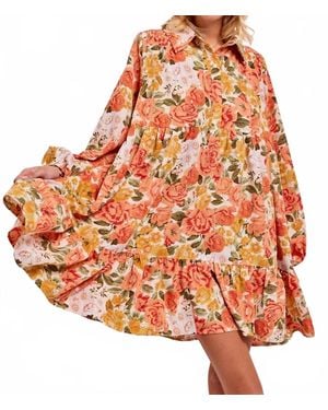 Bibi Fall Shirt Long Sleeve Dress - Orange