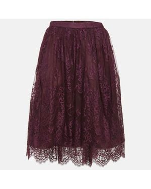 Alice + Olivia Floral Lace Scalloped Hem Midi Skirt - Purple
