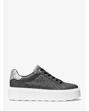 Michael Kors Outlet Romey Metallic Two-Tone Signature Logo Platform Sneaker - White