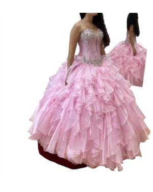 Mary's Bridal Beaded Floral Accent Quinceañera Dress - Pink
