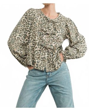 Aaron & Amber Leopard Tie Front Blouse - Blue