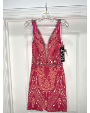 Jovani Beaded Backless Short Dress - Red
