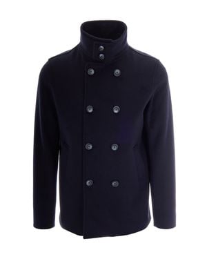 Herno High Neck Double-Breasted Coat - Blue