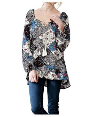 Kori Patchwork Print Top - Blue