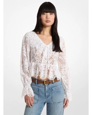 Michael Kors Mk Corded Floral Lace Blouse - White