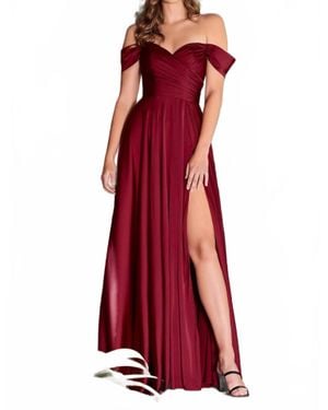 Cinderella Divine Off Shoulder A-Line Satin Dress - Red