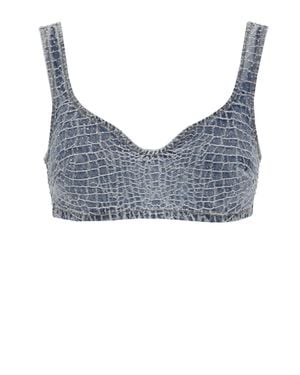 Self-Portrait Croc Rhinestone Top - Gray