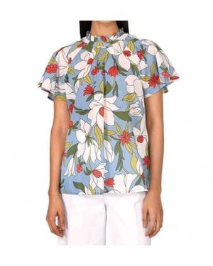 brand: Banjanan Printed Cotton Voile Raglan Blouse - Blue