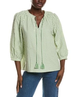 Vince Camuto Check Peasant Blouse - Green