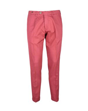 FILETTO Classic Cotton Linen Blend Pants With Pleated Waist And Straight Leg Design - Red