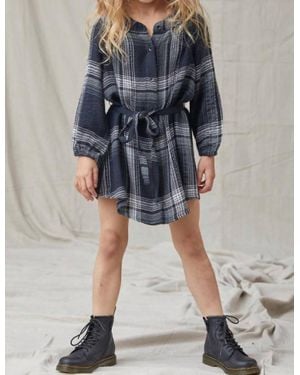 Bella Dahl Girl's Smocked Plaid Shirt Dress - Blue
