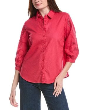 Renuar Woven Button Front Linen-Blend Blouse - Red