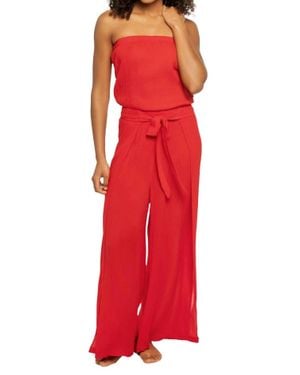 Elan Strapless Blouse & Wide Leg Pant Jumpsuit - Red