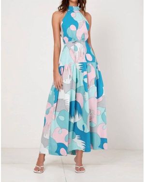 SWF Highneck Cross Back Midi Dress - Blue