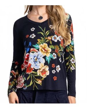 Johnny Was Janie Favorite Long Sleeve V-Neck Tee - Blue